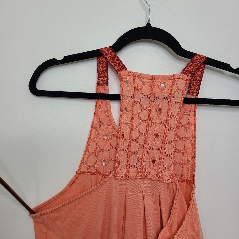 Free People Tank Top Dress Scoop Neck Tie Dye Bohemian Peach Red Size Smal - Picture 12 of 16